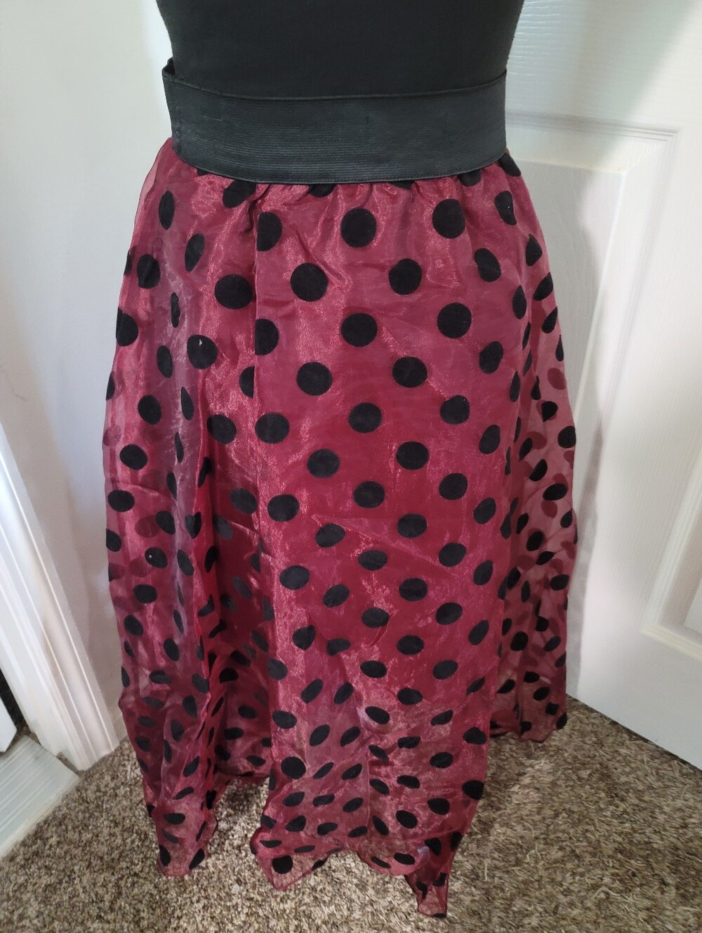 O2 Collections Womens Burgundy Polka Dot Midi Skirt With Lining